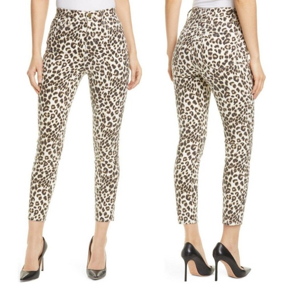 FRAME Ali High Rise Cigarette Leopard Cropped Ankle Jeans, Size 23, Brown Black - Picture 1 of 6